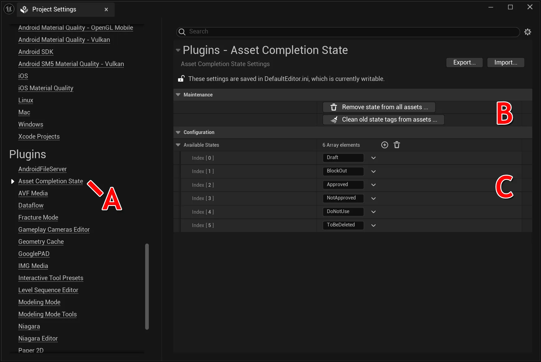 Asset completion state plugin settings