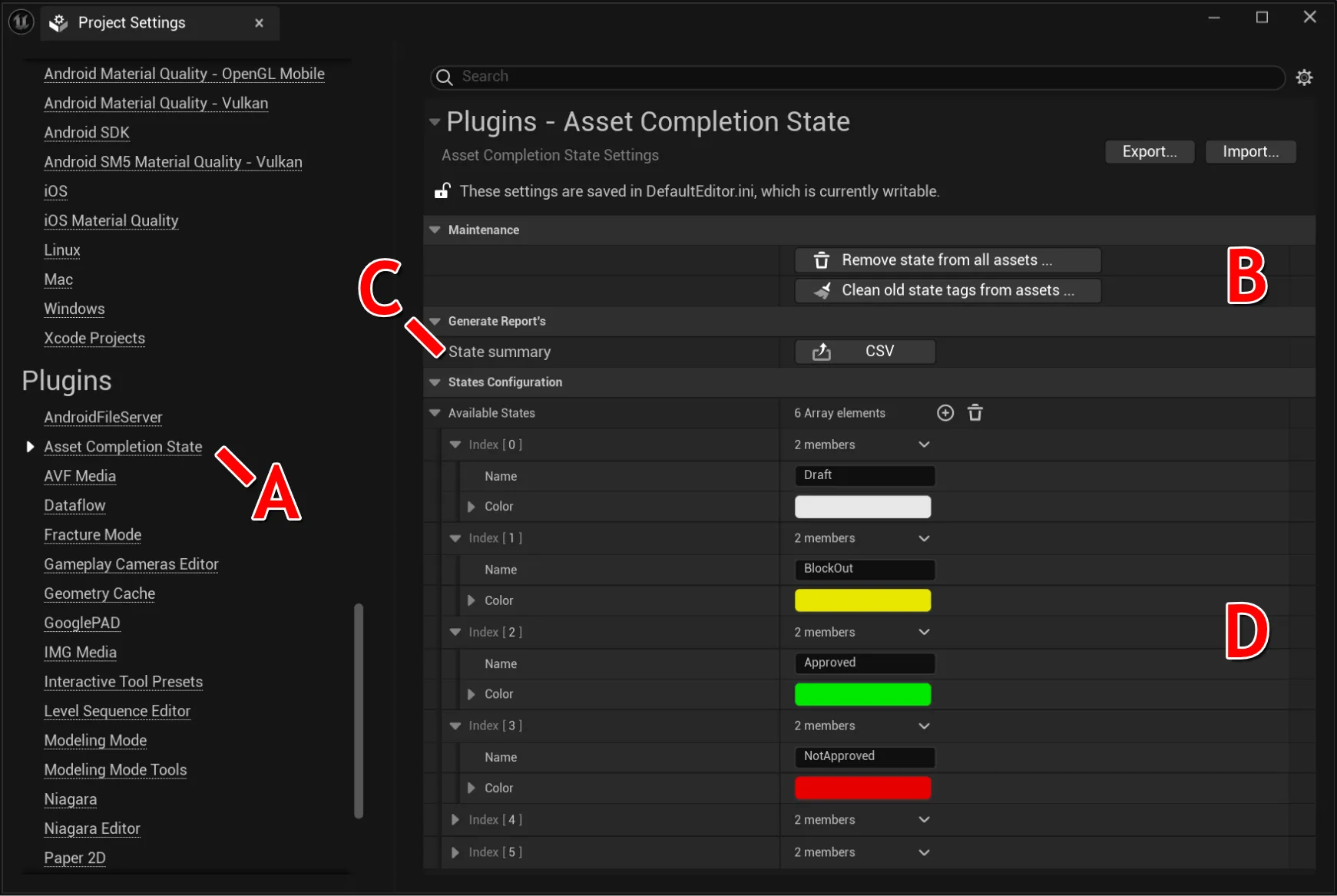 Asset completion state plugin settings